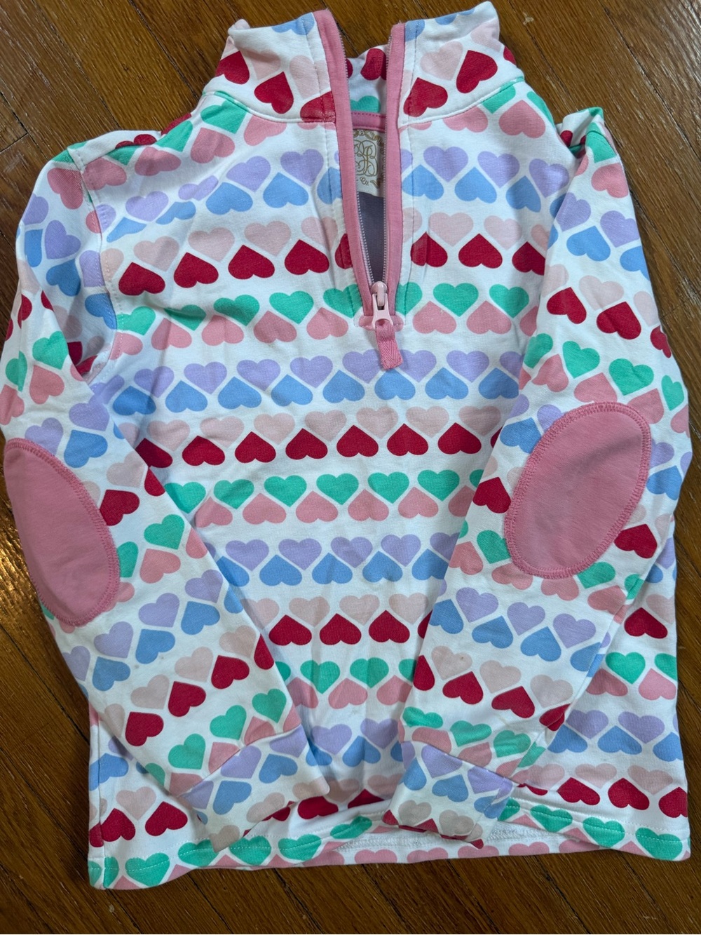 Girls' Pink Multi Heart Zip Pullover 1/4 zip
